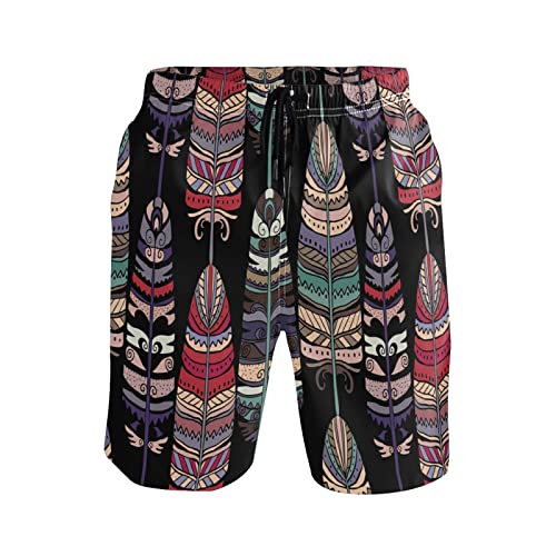 Linomo Herren Badehose Boho Feder Muster schnelltrocknende Strandshorts Boardshorts Beachshorts Trainingshose Schwimmhose für Männer von Linomo