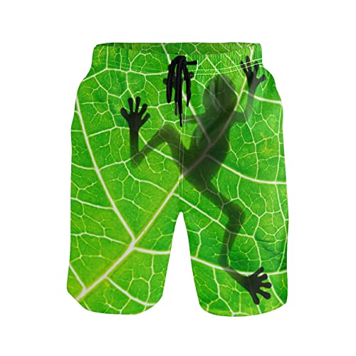 Linomo Herren Badehose Lustig Frosch Grün Blatt schnelltrocknende Strandshorts Boardshorts Beachshorts Trainingshose Schwimmhose für Männer von Linomo