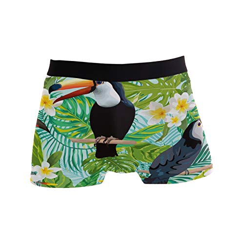 Linomo Herren Boxershorts Tropisch Palme Blätter Tukan Unterhosen Männer Herren Unterwäsche für Männer von Linomo