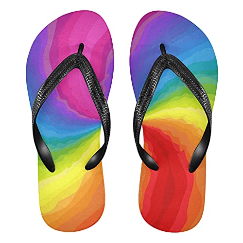 Linomo Herren Damen Zehentrenner Abstrakt Regenbogen Bunt Flip Flops Badelatschen Casual Sandalen Sommer Strand Hausschuhe von Linomo