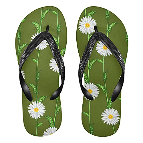 Linomo Herren Damen Zehentrenner Blumen Gänseblümchen Blume Flip Flops Badelatschen Casual Sandalen Sommer Strand Hausschuhe von Linomo