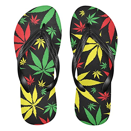 Linomo Herren Damen Zehentrenner Bunt Marihuana Grün Blätter Flip Flops Badelatschen Casual Sandalen Sommer Strand Hausschuhe von Linomo