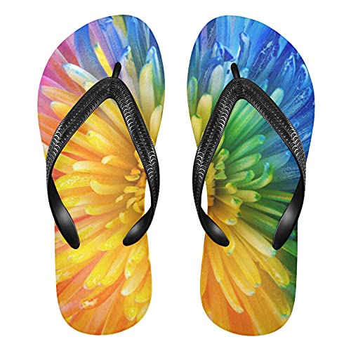Linomo Herren Damen Zehentrenner Bunt Regenbogen Blume Flip Flops Badelatschen Casual Sandalen Sommer Strand Hausschuhe von Linomo