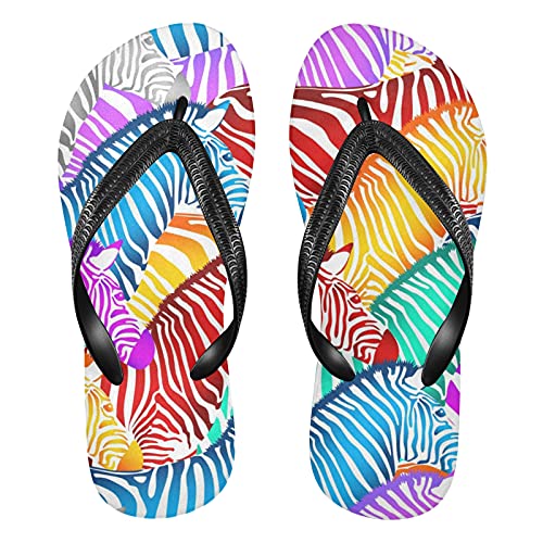 Linomo Herren Damen Zehentrenner Bunt Zebra Druck Flip Flops Badelatschen Casual Sandalen Sommer Strand Hausschuhe von Linomo
