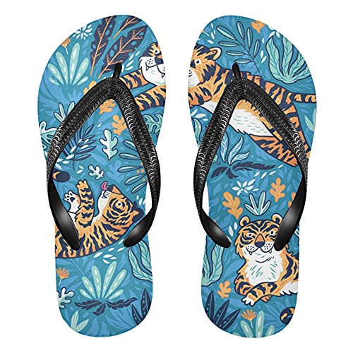 Linomo Herren Damen Zehentrenner Cartoon Orange Tigers Flip Flops Badelatschen Casual Sandalen Sommer Strand Hausschuhe von Linomo