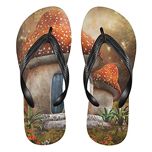 Linomo Herren Damen Zehentrenner Fantasie Pilz Bunt Wiese Flip Flops Badelatschen Casual Sandalen Sommer Strand Hausschuhe von Linomo