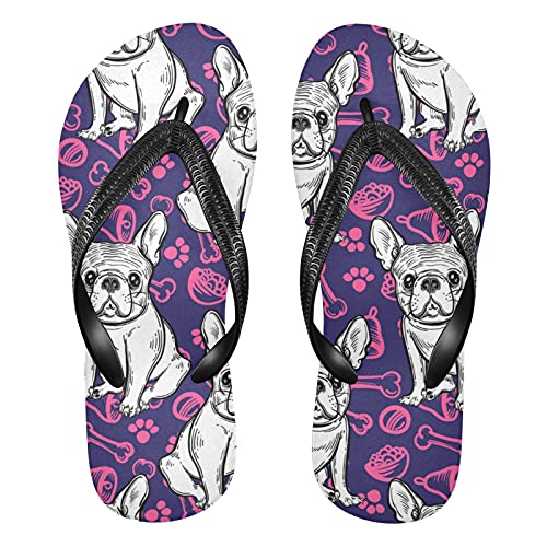 Linomo Herren Damen Zehentrenner Französische Bulldogge Hund Flip Flops Badelatschen Casual Sandalen Sommer Strand Hausschuhe von Linomo