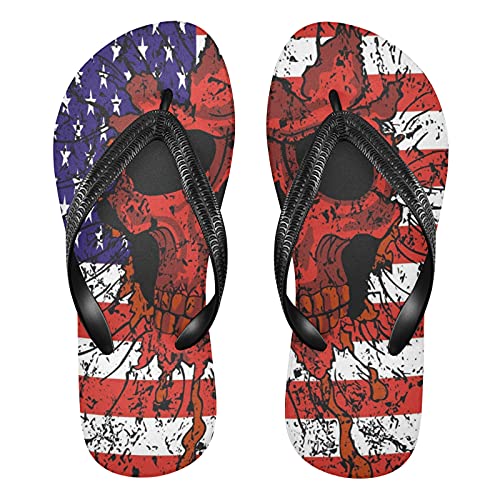 Linomo Herren Damen Zehentrenner Graffiti Amerikanisch Flagge Zucker Schädel Flip Flops Badelatschen Casual Sandalen Sommer Strand Hausschuhe von Linomo