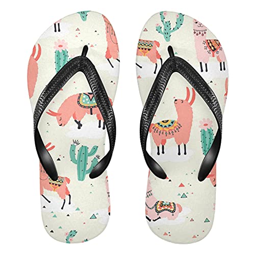 Linomo Herren Damen Zehentrenner Jahrgang Lama Kakteen Alpaka Flip Flops Badelatschen Casual Sandalen Sommer Strand Hausschuhe von Linomo