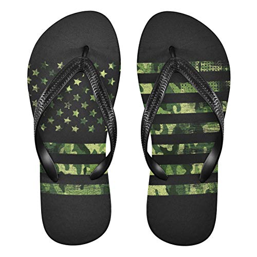 Linomo Herren Damen Zehentrenner Jahrgang USA Amerikanisch Flagge Camo Flip Flops Badelatschen Casual Sandalen Sommer Strand Hausschuhe von Linomo