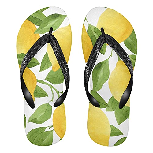 Linomo Herren Damen Zehentrenner Jahrgang Zitrone Blätter Flip Flops Badelatschen Casual Sandalen Sommer Strand Hausschuhe von Linomo