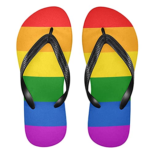 Linomo Herren Damen Zehentrenner LGBT Fröhlich Stolz Regenbogen Frieden Liebe Flip Flops Badelatschen Casual Sandalen Sommer Strand Hausschuhe von Linomo