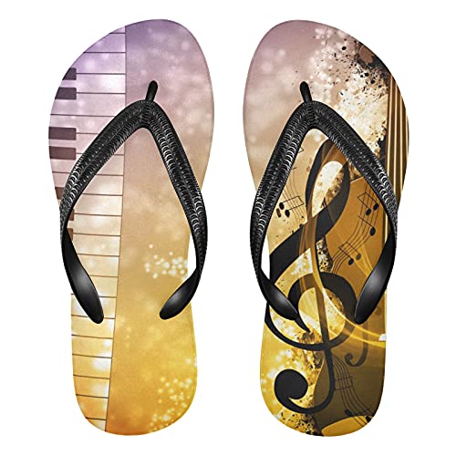 Linomo Herren Damen Zehentrenner Musik Note Klavier Geige Flip Flops Badelatschen Casual Sandalen Sommer Strand Hausschuhe von Linomo