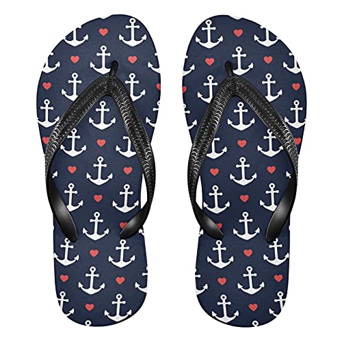 Linomo Herren Damen Zehentrenner Nautisch Anker Liebe Herz Flip Flops Badelatschen Casual Sandalen Sommer Strand Hausschuhe von Linomo