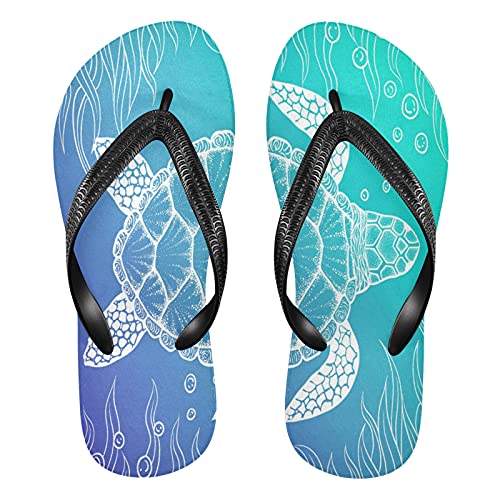 Linomo Herren Damen Zehentrenner Ozean Meer Tier Schildkröte Flip Flops Badelatschen Casual Sandalen Sommer Strand Hausschuhe von Linomo