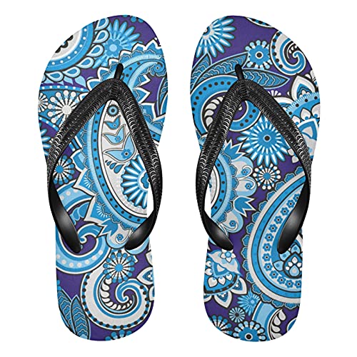 Linomo Herren Damen Zehentrenner Paisley Blume Flip Flops Badelatschen Casual Sandalen Sommer Strand Hausschuhe von Linomo