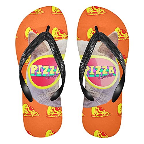 Linomo Herren Damen Zehentrenner Pizza Katze Gesicht Flip Flops Badelatschen Casual Sandalen Sommer Strand Hausschuhe von Linomo