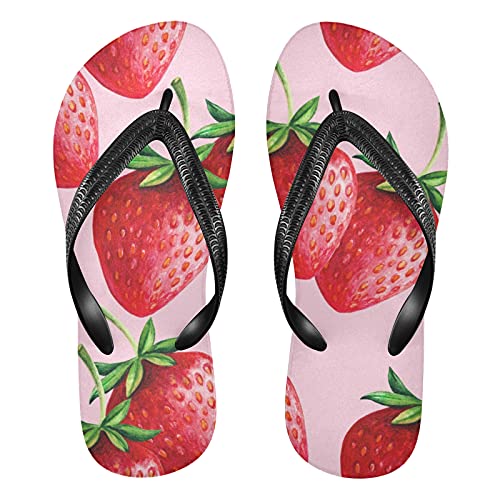 Linomo Herren Damen Zehentrenner Rot Erdbeere Flip Flops Badelatschen Casual Sandalen Sommer Strand Hausschuhe von Linomo