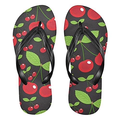Linomo Herren Damen Zehentrenner Rot Kirsche Muster Flip Flops Badelatschen Casual Sandalen Sommer Strand Hausschuhe von Linomo