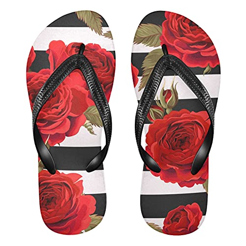 Linomo Herren Damen Zehentrenner Rot Rose Schwarz Streifen Flip Flops Badelatschen Casual Sandalen Sommer Strand Hausschuhe von Linomo