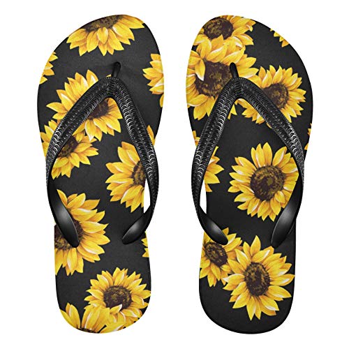 Linomo Herren Damen Zehentrenner Sonnenblume Blumen Blume Muster Flip Flops Badelatschen Casual Sandalen Sommer Strand Hausschuhe von Linomo