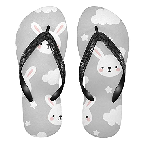 Linomo Herren Damen Zehentrenner Süß Hase Gesicht Star Flip Flops Badelatschen Casual Sandalen Sommer Strand Hausschuhe von Linomo