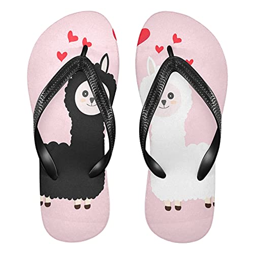 Linomo Herren Damen Zehentrenner Süß Lama Alpaka Liebe Flip Flops Badelatschen Casual Sandalen Sommer Strand Hausschuhe von Linomo