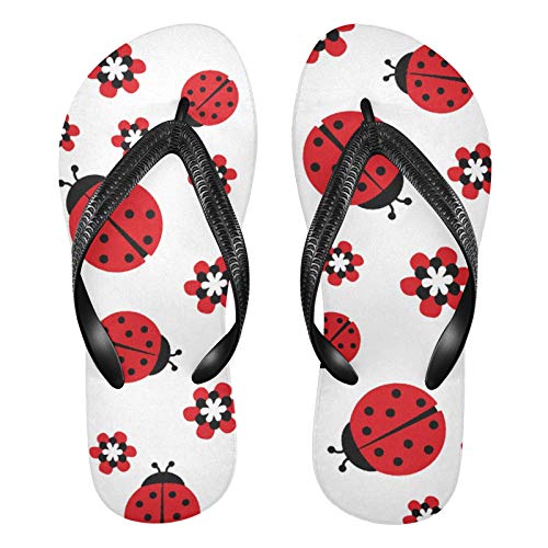 Linomo Herren Damen Zehentrenner Süß Marienkäfer Muster Flip Flops Badelatschen Casual Sandalen Sommer Strand Hausschuhe von Linomo