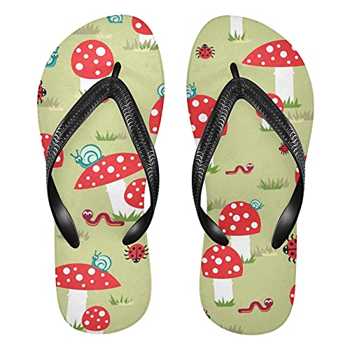 Linomo Herren Damen Zehentrenner Süß Pilz Schnecken Raupen Marienkäfer Flip Flops Badelatschen Casual Sandalen Sommer Strand Hausschuhe von Linomo
