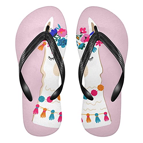 Linomo Herren Damen Zehentrenner Süß Tier Lama Flip Flops Badelatschen Casual Sandalen Sommer Strand Hausschuhe von Linomo