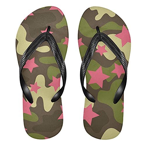 Linomo Herren Damen Zehentrenner Tarnen Grün Camo Rosa Star Flip Flops Badelatschen Casual Sandalen Sommer Strand Hausschuhe von Linomo