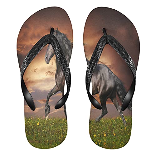 Linomo Herren Damen Zehentrenner Tier Schwarz Pferd Flip Flops Badelatschen Casual Sandalen Sommer Strand Hausschuhe von Linomo