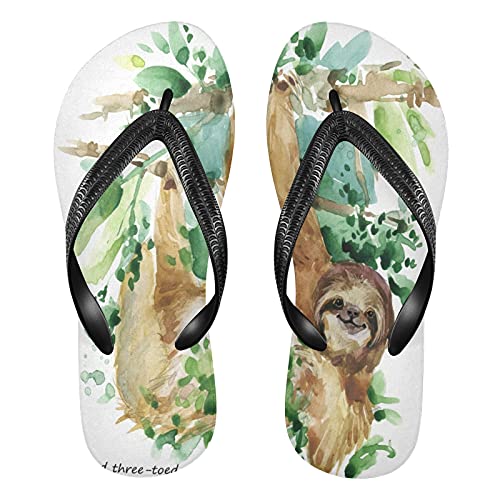 Linomo Herren Damen Zehentrenner Tropisch Baum Blätter Faultier Flip Flops Badelatschen Casual Sandalen Sommer Strand Hausschuhe von Linomo