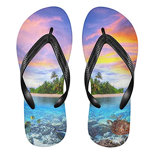 Linomo Herren Damen Zehentrenner Tropisch Ozean Meer Sommer Hawaii Flip Flops Badelatschen Casual Sandalen Sommer Strand Hausschuhe von Linomo