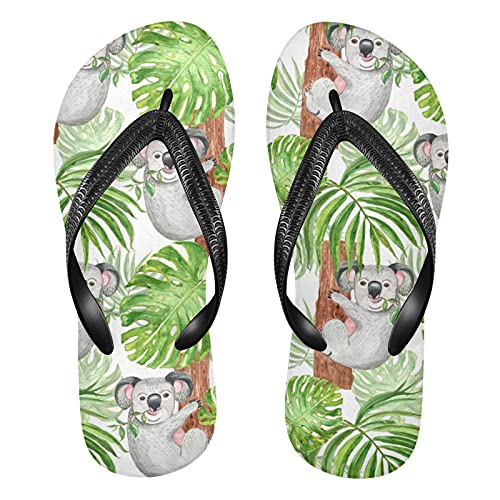 Linomo Herren Damen Zehentrenner Tropisch Palme Blätter Koala Flip Flops Badelatschen Casual Sandalen Sommer Strand Hausschuhe von Linomo