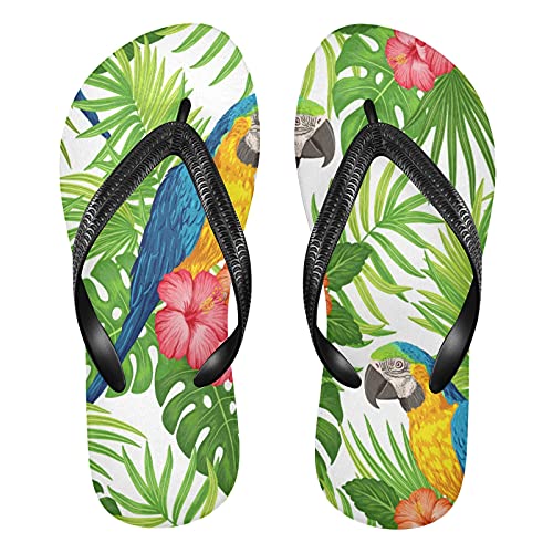 Linomo Herren Damen Zehentrenner Tropisch Papagei Blume Blätter Flip Flops Badelatschen Casual Sandalen Sommer Strand Hausschuhe von Linomo