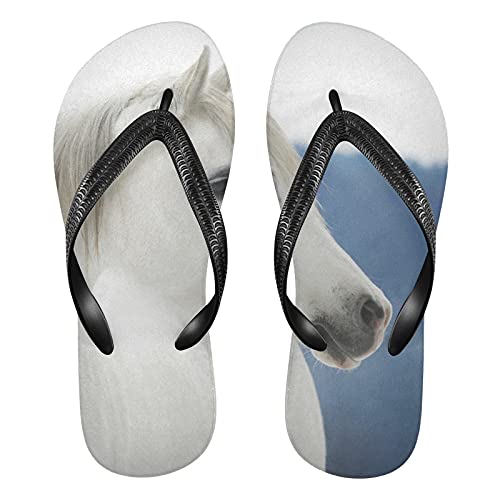 Linomo Herren Damen Zehentrenner Weiß Pferd Flip Flops Badelatschen Casual Sandalen Sommer Strand Hausschuhe von Linomo