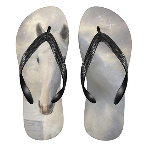 Linomo Herren Damen Zehentrenner Zauber Weiß Pferd Tier Flip Flops Badelatschen Casual Sandalen Sommer Strand Hausschuhe von Linomo