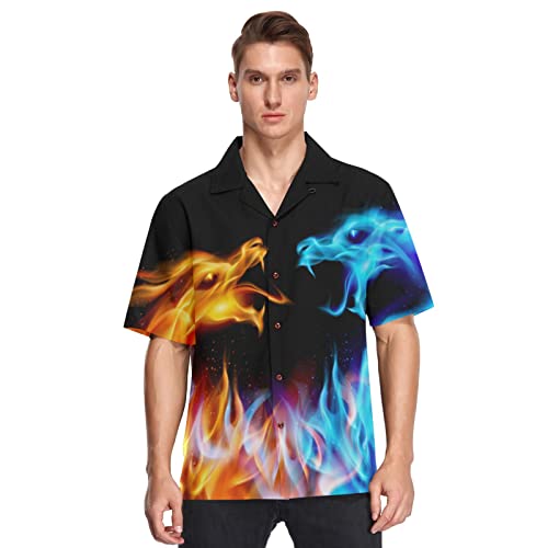 Linomo Herren Hawaiihemd, Feuer Drachen Galaxis Tier Freizeithemden Button Down Casual Kurzarm Hawaiihemd Sommer Aloha Strand Hemden Beilaufig Hawaii Hemd von Linomo