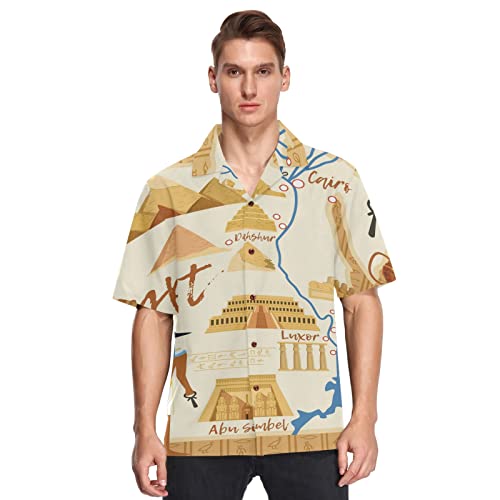 Linomo Herren Hawaiihemd, Jahrgang Ägypten Ägyptisch Freizeithemden Button Down Casual Kurzarm Hawaiihemd Sommer Aloha Strand Hemden Beilaufig Hawaii Hemd von Linomo