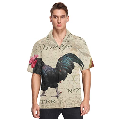 Linomo Herren Hawaiihemd, Jahrgang Hahn Freizeithemden Button Down Casual Kurzarm Hawaiihemd Sommer Aloha Strand Hemden Beilaufig Hawaii Hemd von Linomo