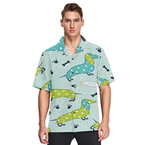 Linomo Herren Hawaiihemd, Süß Dackel Hund Freizeithemden Button Down Casual Kurzarm Hawaiihemd Sommer Aloha Strand Hemden Beilaufig Hawaii Hemd von Linomo