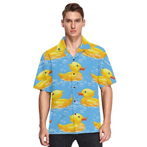 Linomo Herren Hawaiihemd, Süß Gelb Ente Freizeithemden Button Down Casual Kurzarm Hawaiihemd Sommer Aloha Strand Hemden Beilaufig Hawaii Hemd von Linomo