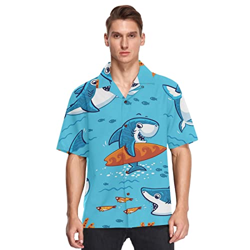 Linomo Herren Hawaiihemd, Süß Hai Muster Freizeithemden Button Down Casual Kurzarm Hawaiihemd Sommer Aloha Strand Hemden Beilaufig Hawaii Hemd von Linomo