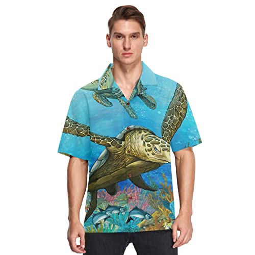 Linomo Herren Hawaiihemd, Tropisch Unterwasser Schildkröte Freizeithemden Button Down Casual Kurzarm Hawaiihemd Sommer Aloha Strand Hemden Beilaufig Hawaii Hemd von Linomo