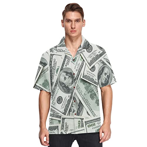 Linomo Herren Hawaiihemd, USA Dollar Geld Druck Freizeithemden Button Down Casual Kurzarm Hawaiihemd Sommer Aloha Strand Hemden Beilaufig Hawaii Hemd von Linomo