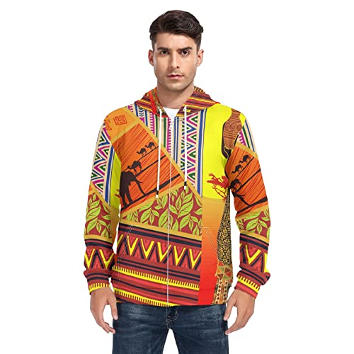 Linomo Herren Hoodie Ethno Frau Afrikanische Tier Pullover Reißverschluss Hoodies Kapuzenpullover Sweatshirt mit Tasche, Multicolor, XL von Linomo