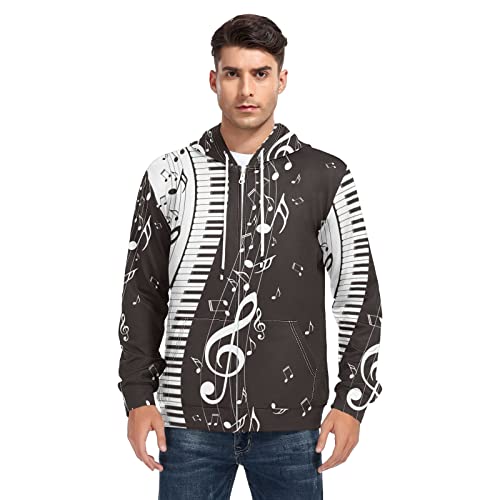 Linomo Herren Hoodie Musiknote Musik Klavier Pullover Reißverschluss Hoodies Kapuzenpullover mit Tasche, Multicolor, XL von Linomo