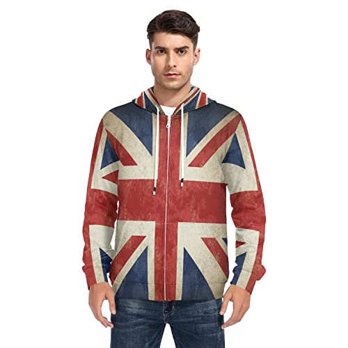 Linomo Herren Kapuzenpullover Jahrgang UK Flagge Union Jack Englisch England Zip Hoodie Sweatshirt Pullover Hooded Hoody mit Kängurutasche von Linomo