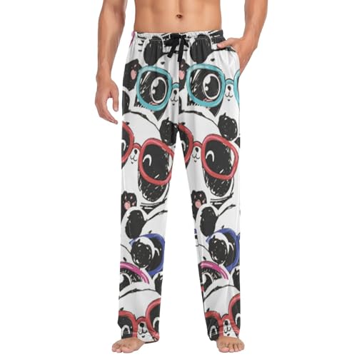 Linomo Herren Pyjamahose, bunte Brille, Panda, Loungewear, 100% Baumwolle, Pyjamahose, Nachtwäsche, Pyjamahose für Männer und Jungen, mehrfarbig, L von Linomo